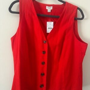 J. Crew Factory Red Sleeveless Button Front Vest/top